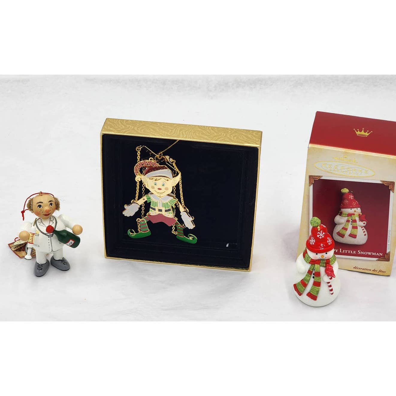 Christmas Tree Decorations Kathe Wohlfahrt German, Hallmark Snowman, Chemart Elf