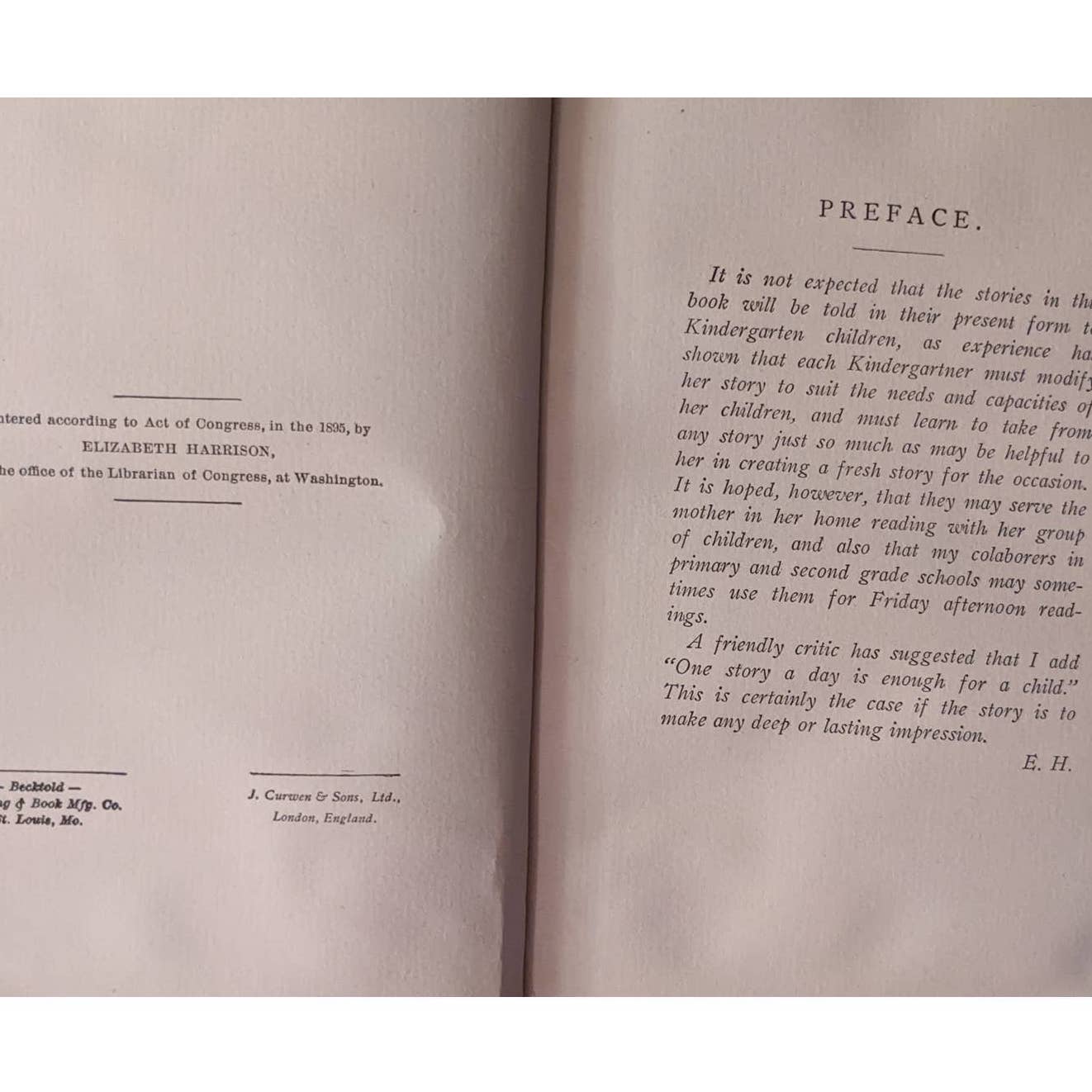 Vintage In Story Land Book Elizabeth Harrison Childrens Stories Written in 1895