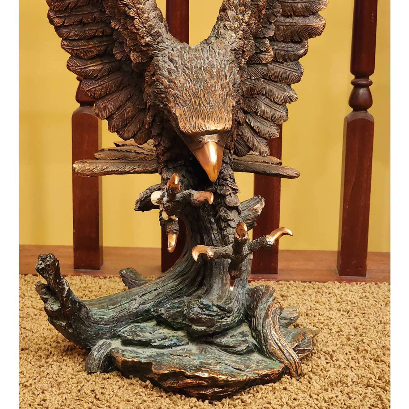 Eagle Sculpture Large Catching Prey Swooping Marian Imports Bronze Plated Resin