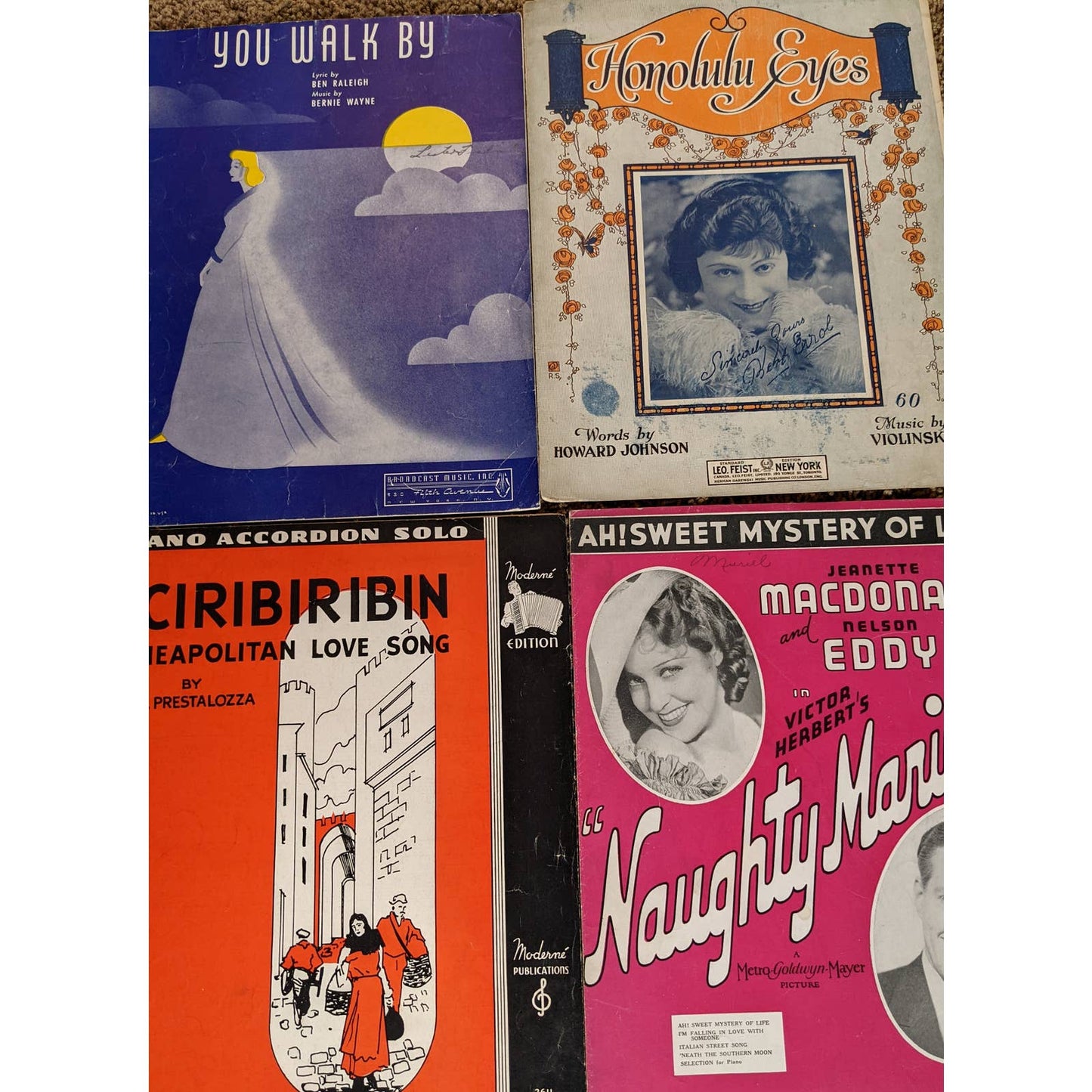 Vintage Sheet Music Lot of 7 1930s-1940s Lantern of Love, Honolulu Eyes