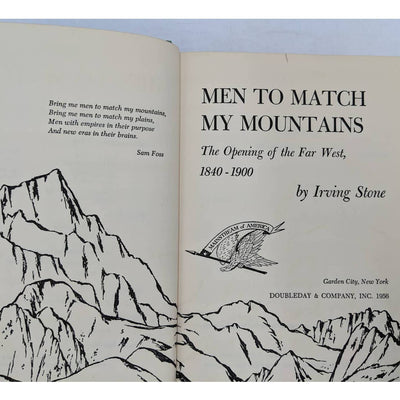 Men To Match My Mountains By Irving Stone Far West 1840-1900 Vintage Book 1956