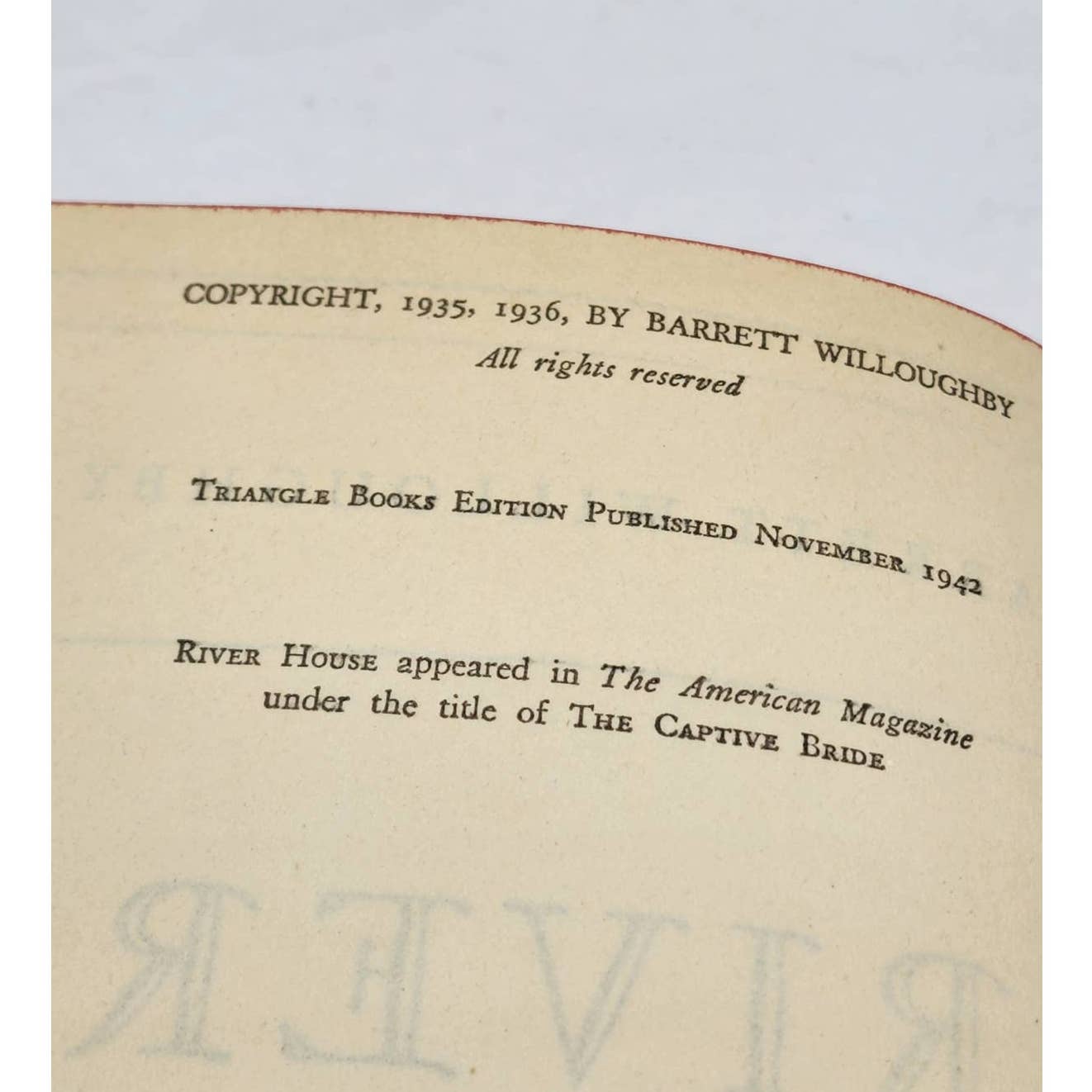 River House By Barrett Willoughby Florance Barrett, Vintage Book Novel 1942
