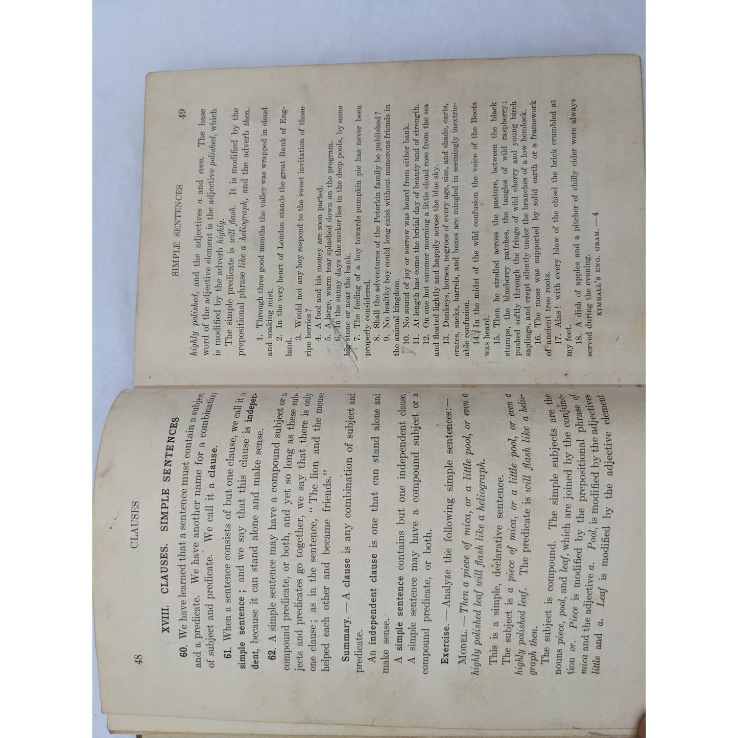 Kimballs English Grammar By Lillian Kimball Antiquarian Teaching Education 1912