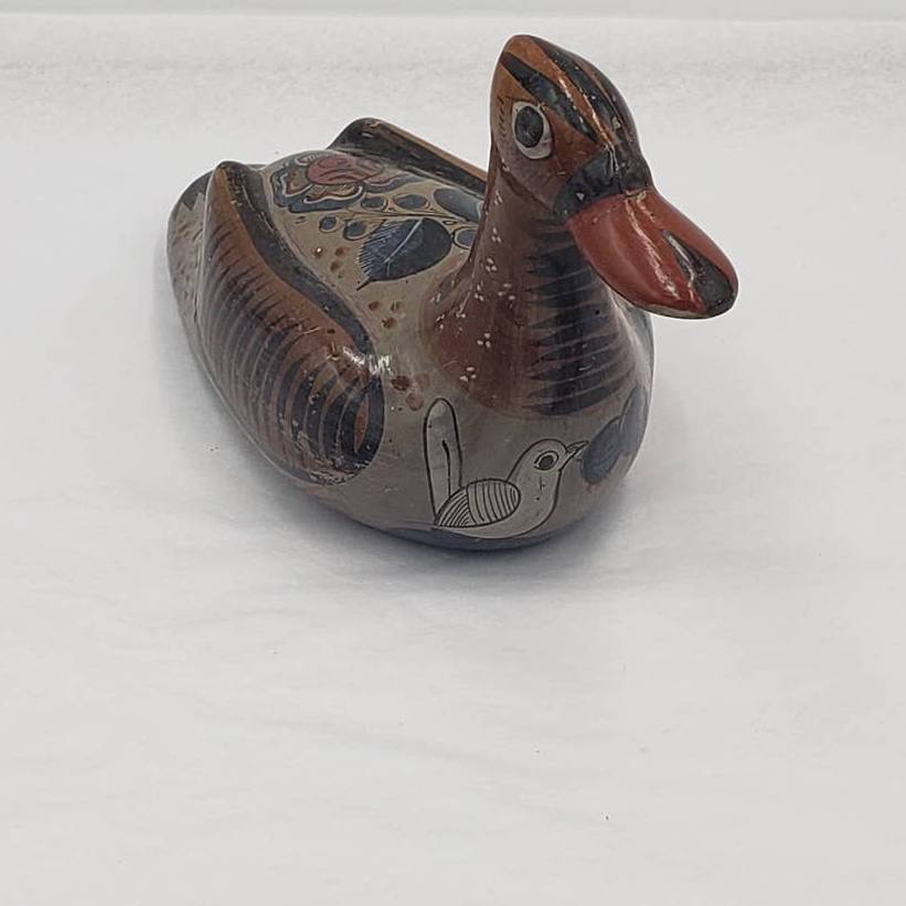 Vintage Duck Mexico Folk Art Pottery Floral Design