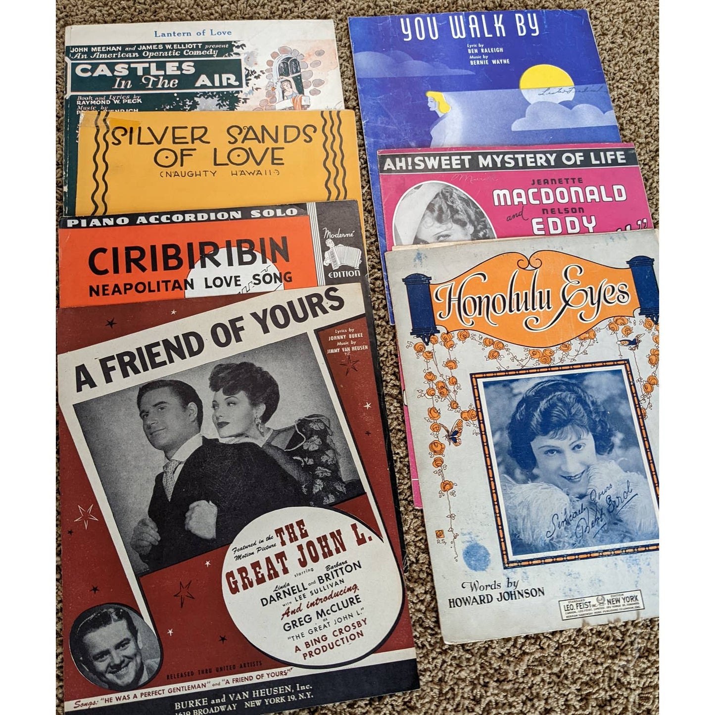 Vintage Sheet Music Lot of 7 1930s-1940s Lantern of Love, Honolulu Eyes