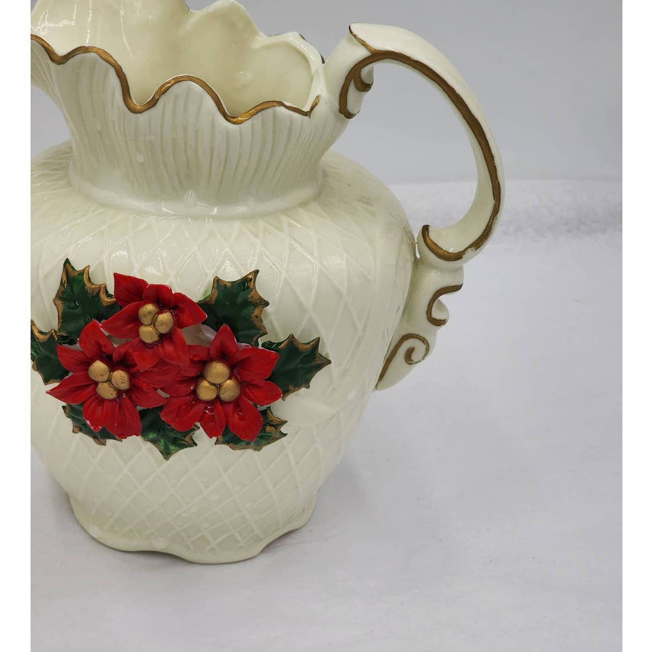 Crown Pitcher Poinsettia Pitcher Glazed Jade Christmas Set Of 2