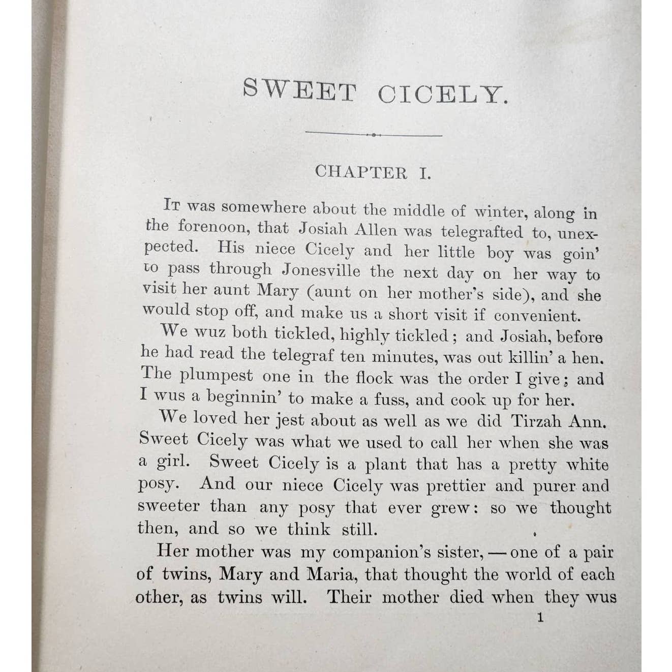 Sweet Cicely Or Josiah Allen A Politician By Marietta Holley, Antiquarian 1887