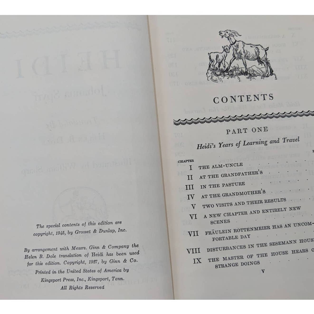 Heidi By Johanna Spyri Illustrated By William Sharp Junior Vintage Book 1945