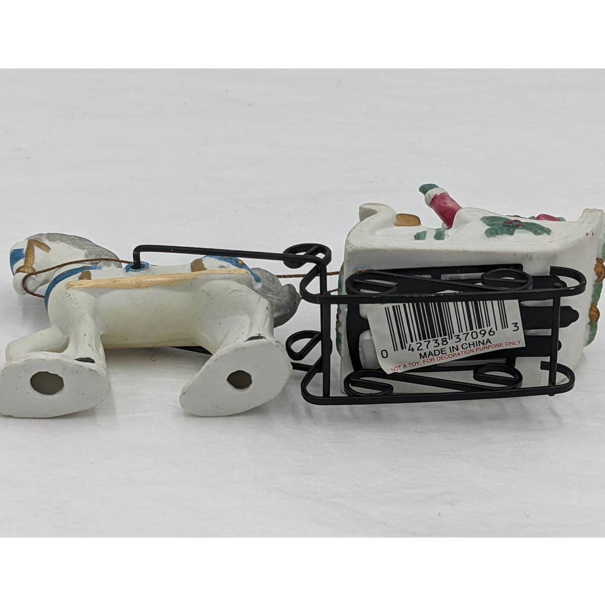 Set of 2 Christmas Figurines Waving Santa Present Carriage Horse