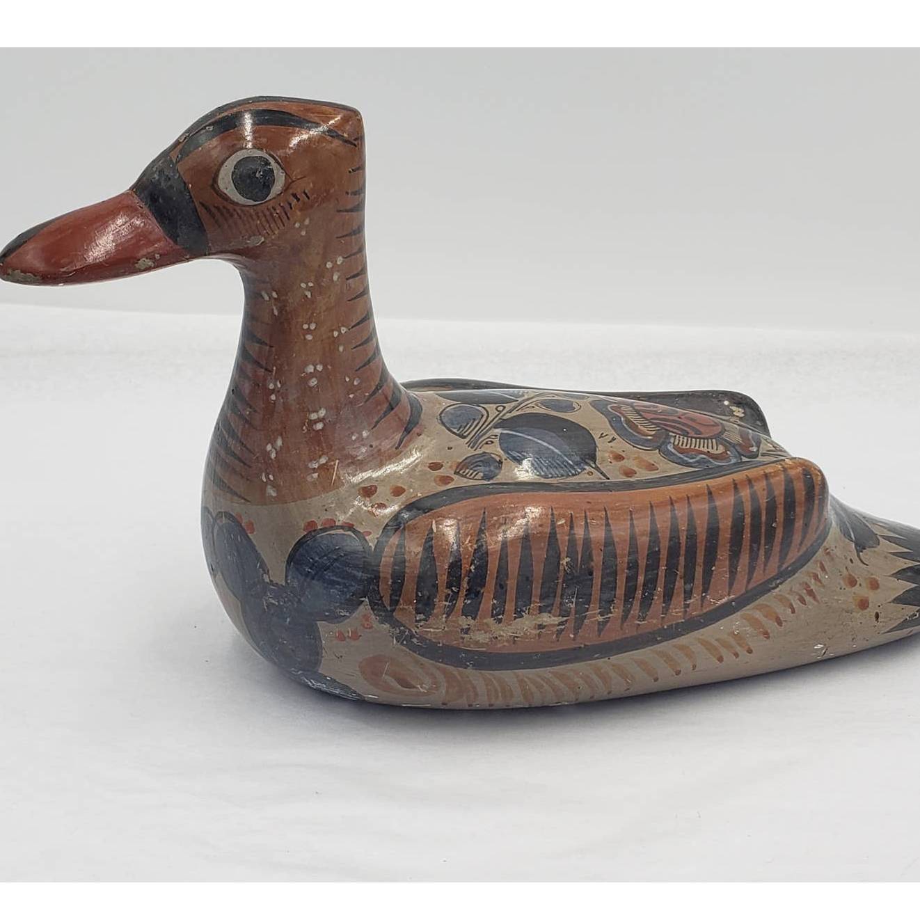 Vintage Duck Mexico Folk Art Pottery Floral Design