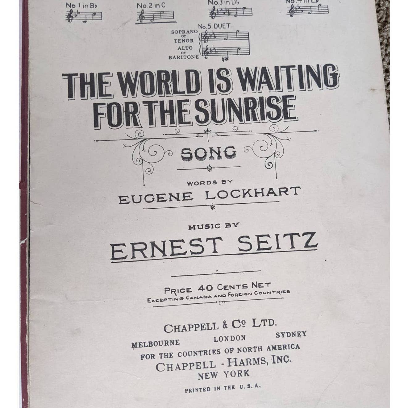 Vintage 1901-1940 Lot 5 Sheet Music Summertime, O Golden Sun, Sunrise Serenade
