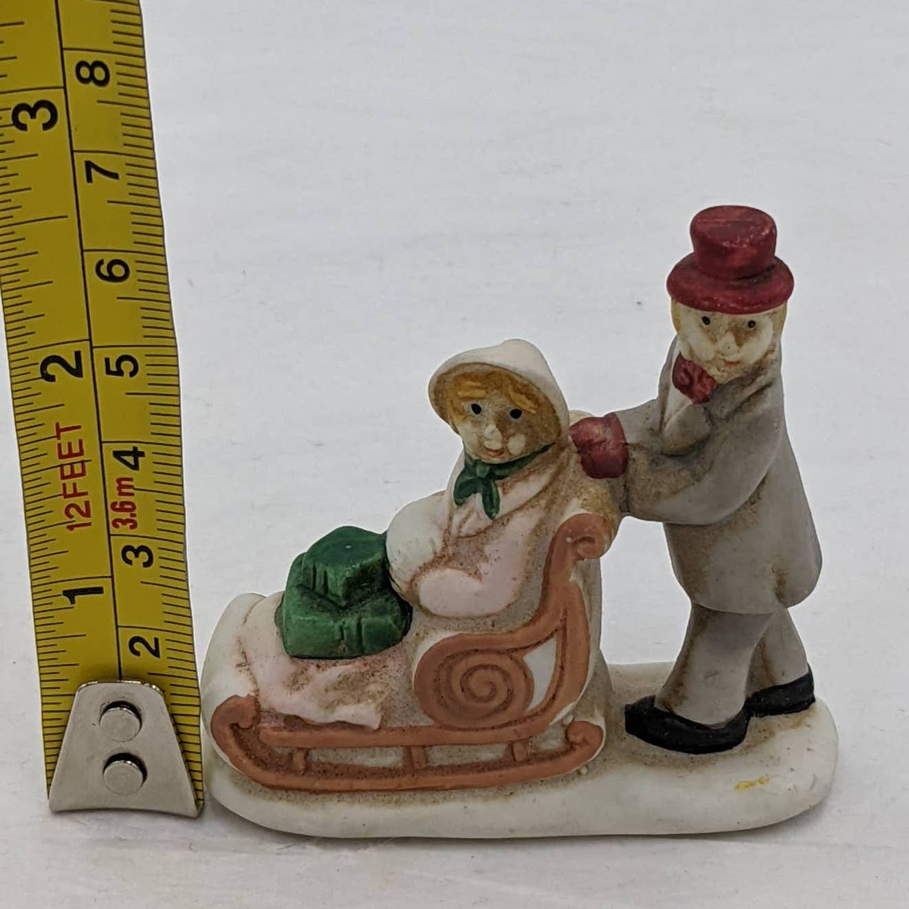 Set of 2 Christmas Figurines Waving Santa Present Carriage Horse