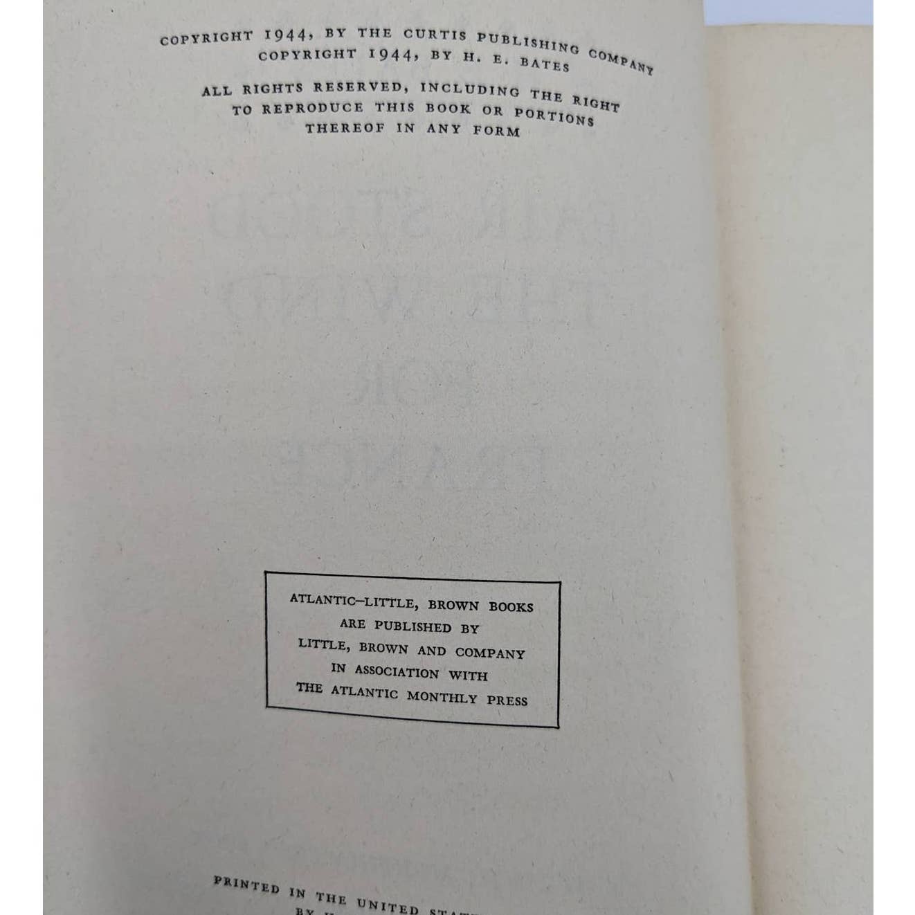 Fair Stood the Wind for France by H.E. Bates Vintage Novel WW2 Pilot 1944