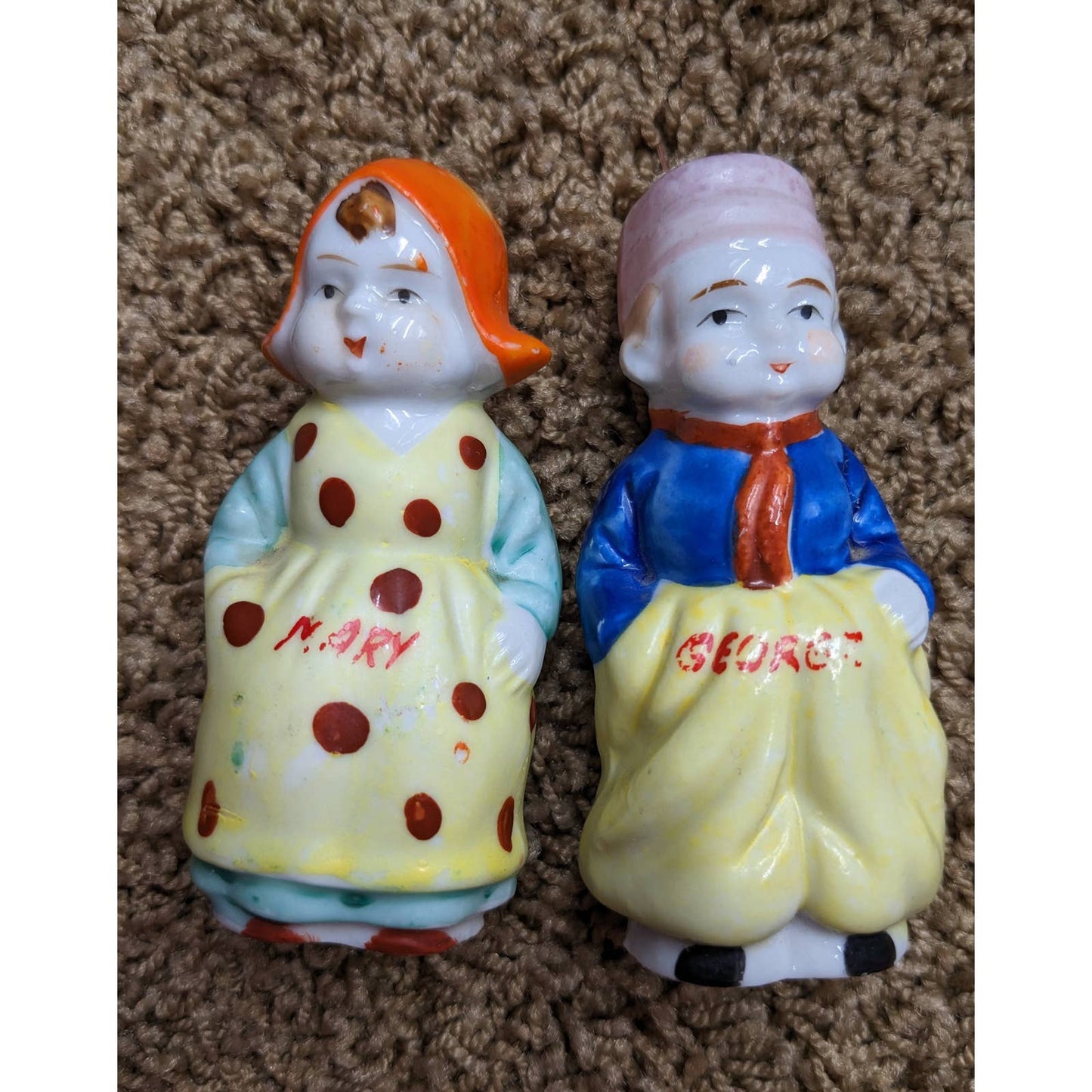 Vintage George And Mary Salt And Pepper Shaker Pair Set Adorable