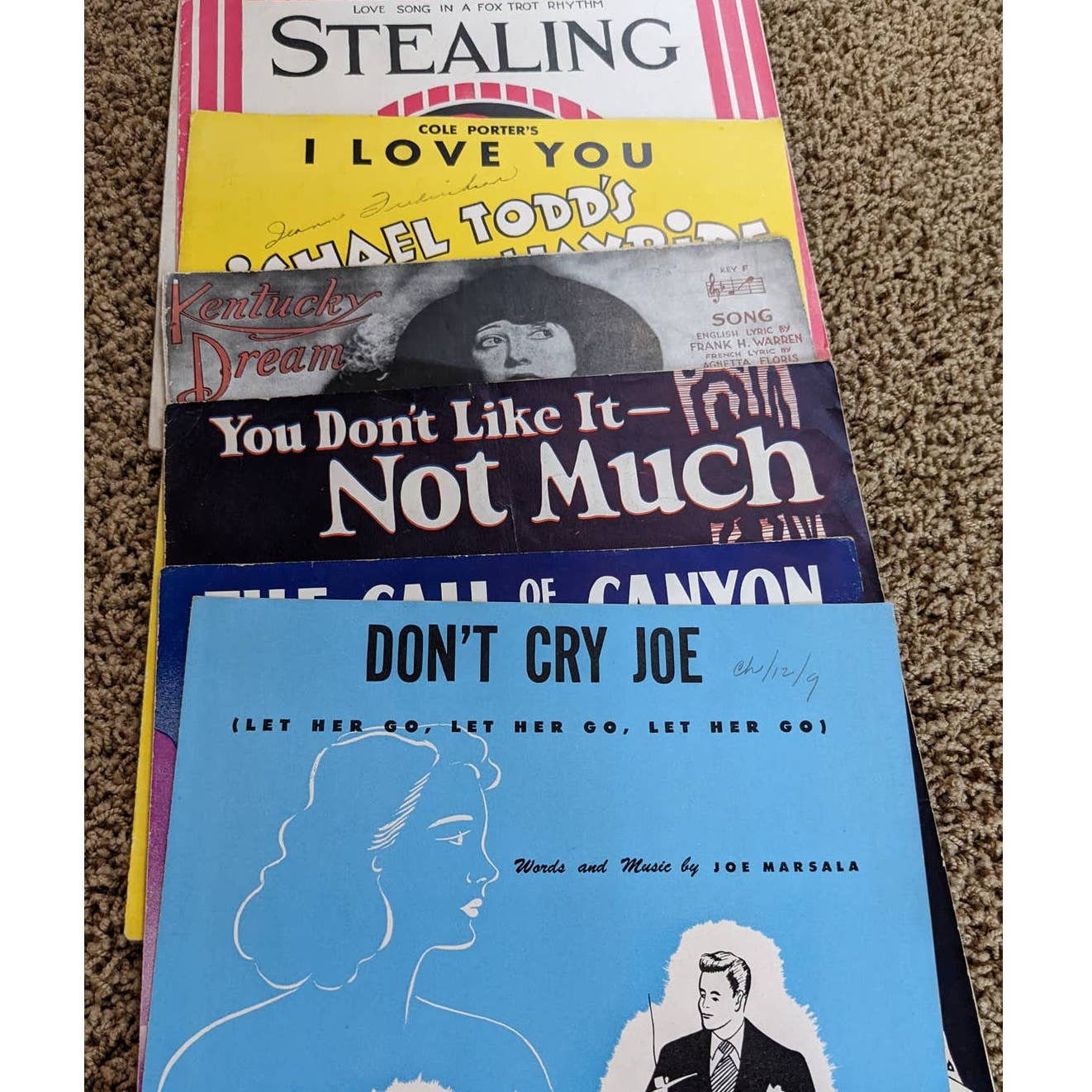 Vintage 1920s-1940s Lot 7 Sheet Music Don't Cry Joe, Cole Porter, Seal it Kiss