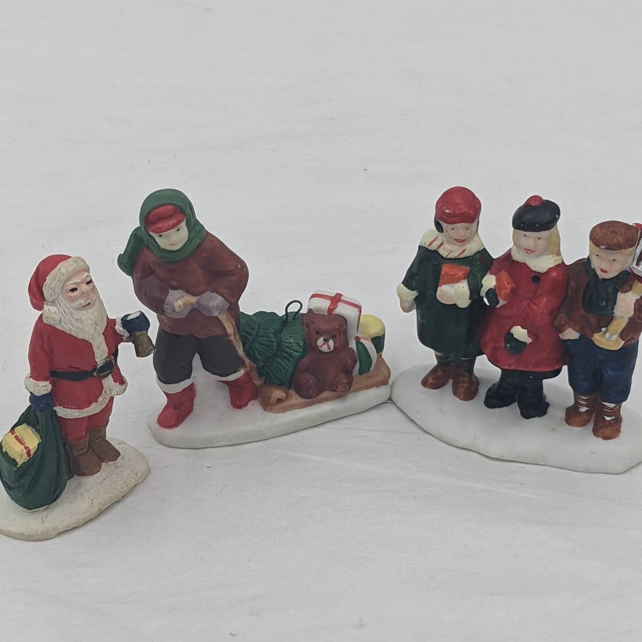 Vintage Christmas Village Figurines Lot 3 Santa, Toys Sled