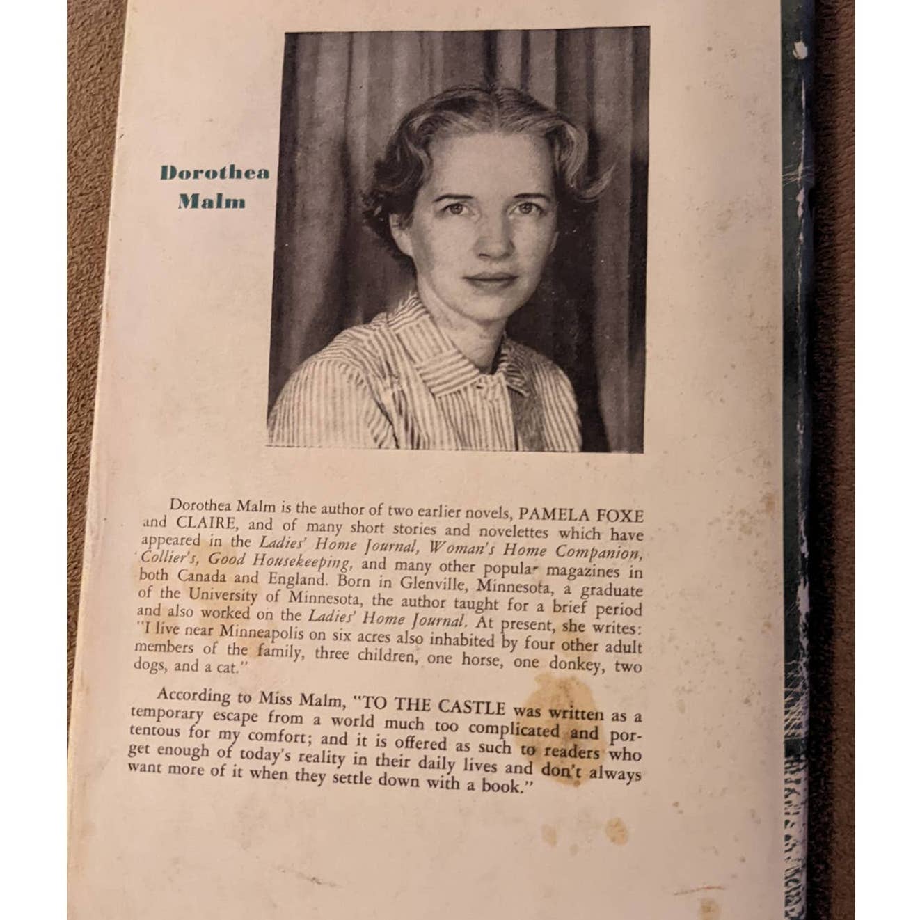 Vintage To The Castle 1957 Book By Dorothea Malm "A Must For Du Maurier Fans"