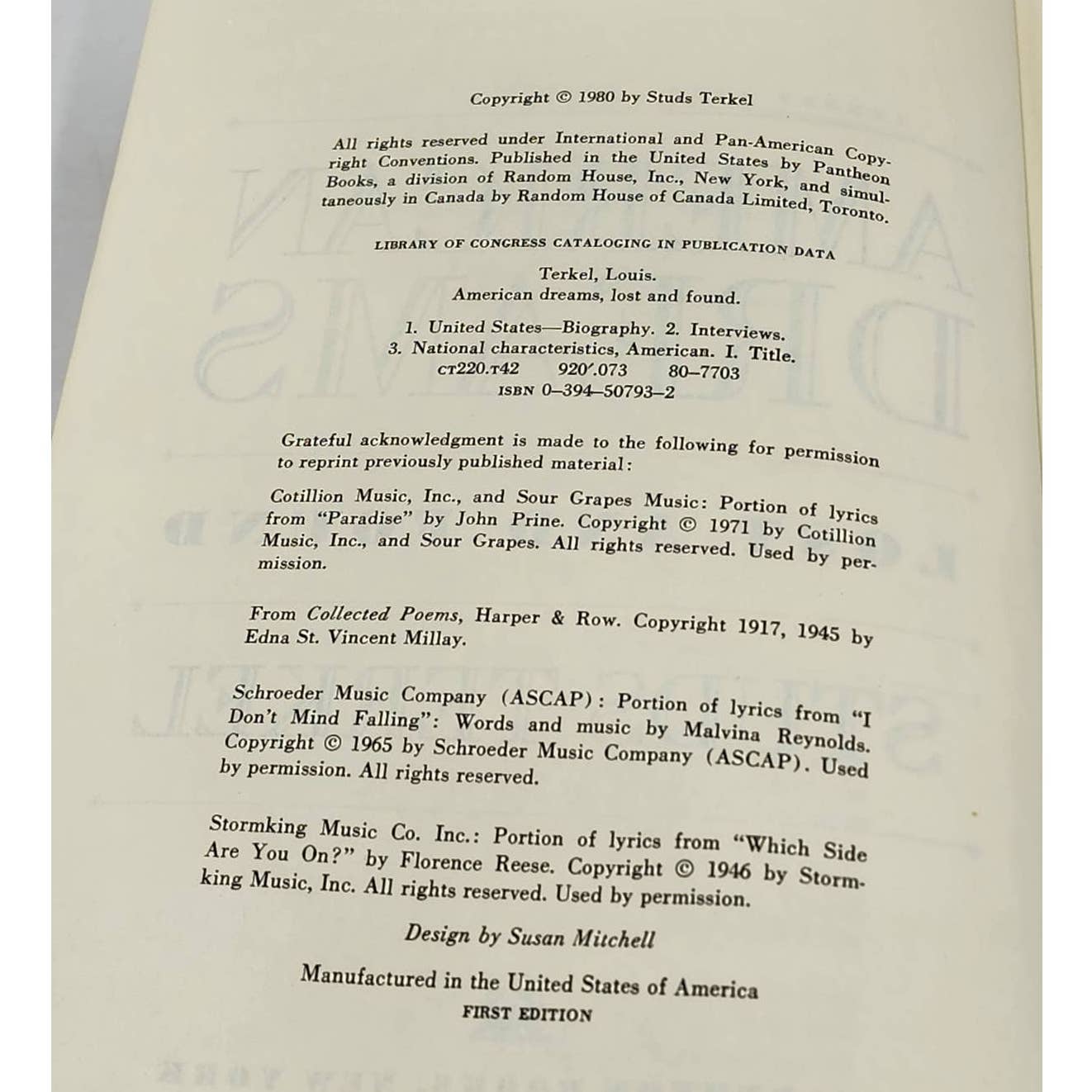 American Dreams Lost & Found By Studs Terkel First Edition Vintage 1980