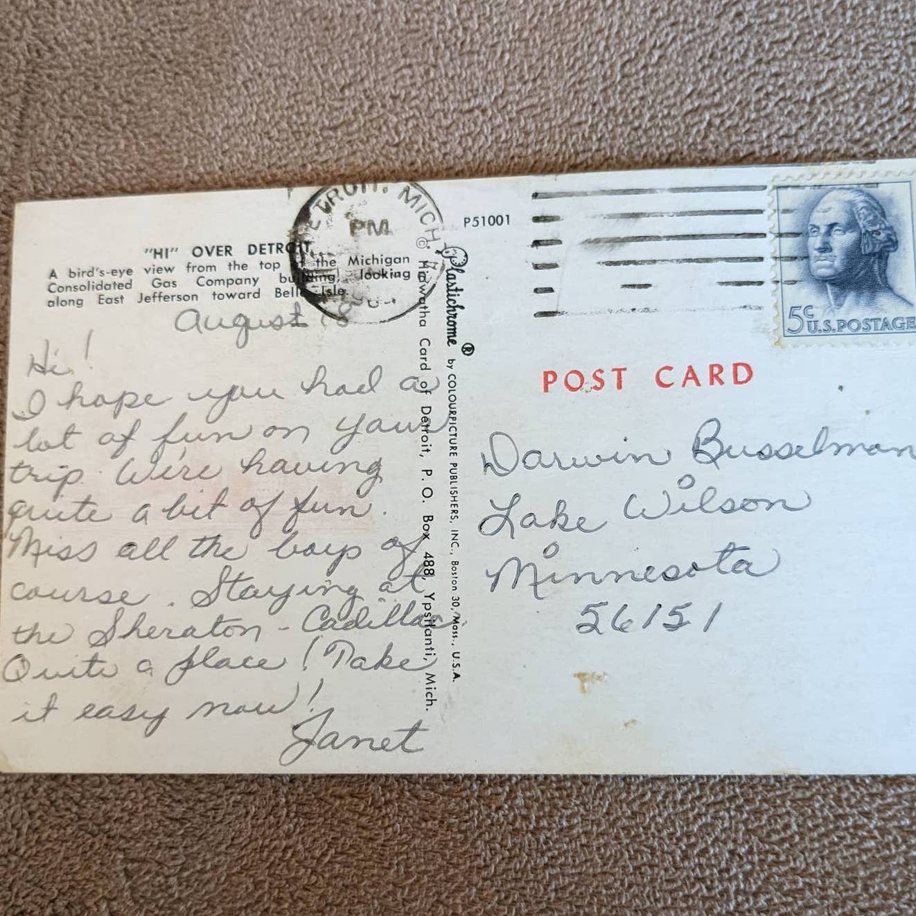 Vintage Detroit Postcard Hi Over Detroit East Jefferson