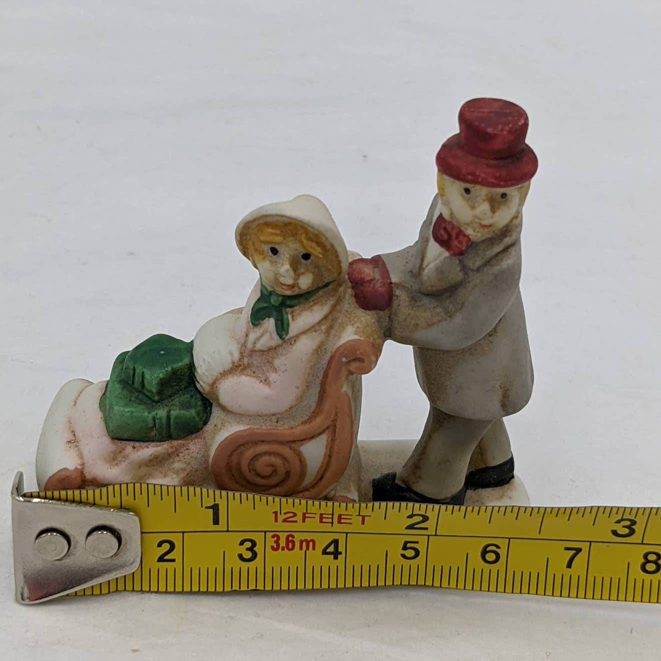 Set of 2 Christmas Figurines Waving Santa Present Carriage Horse