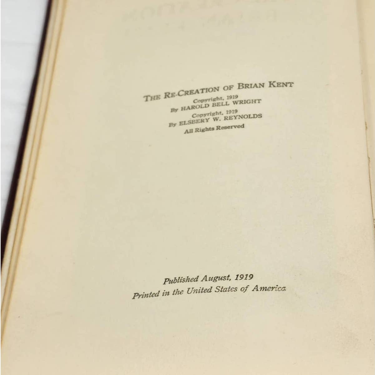 The Re-Creation Of Brian Kent By Harold Bell Wright Novel First Edition 1919