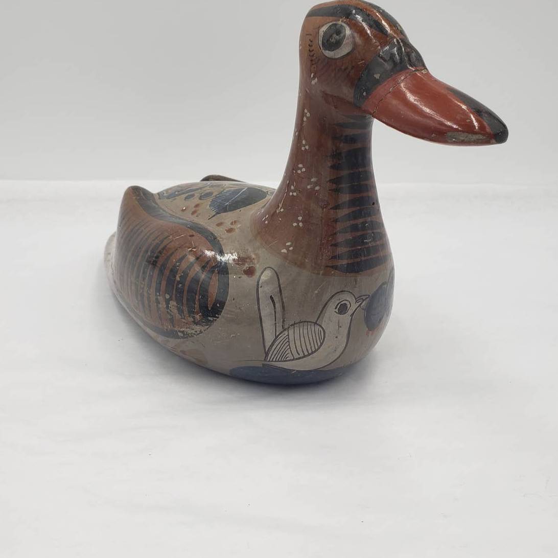 Vintage Duck Mexico Folk Art Pottery Floral Design