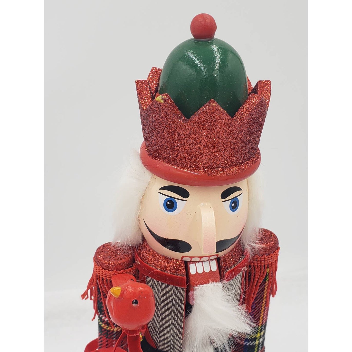 Nutcracker Red Bird Cane Glittered 15" Tall