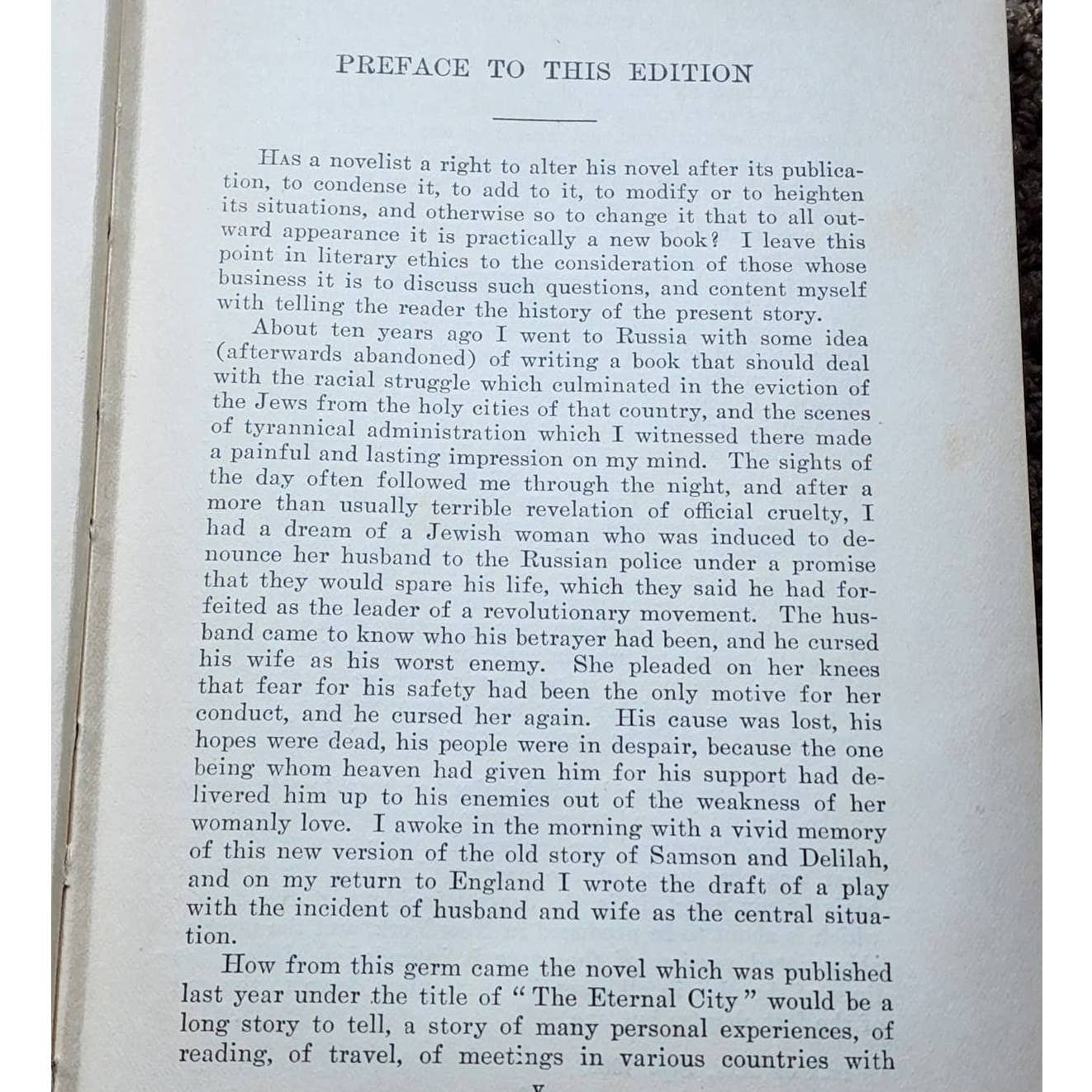 The Eternal City By Hall Caine, Popular Theatre Edition, Antiquarian Book 1905
