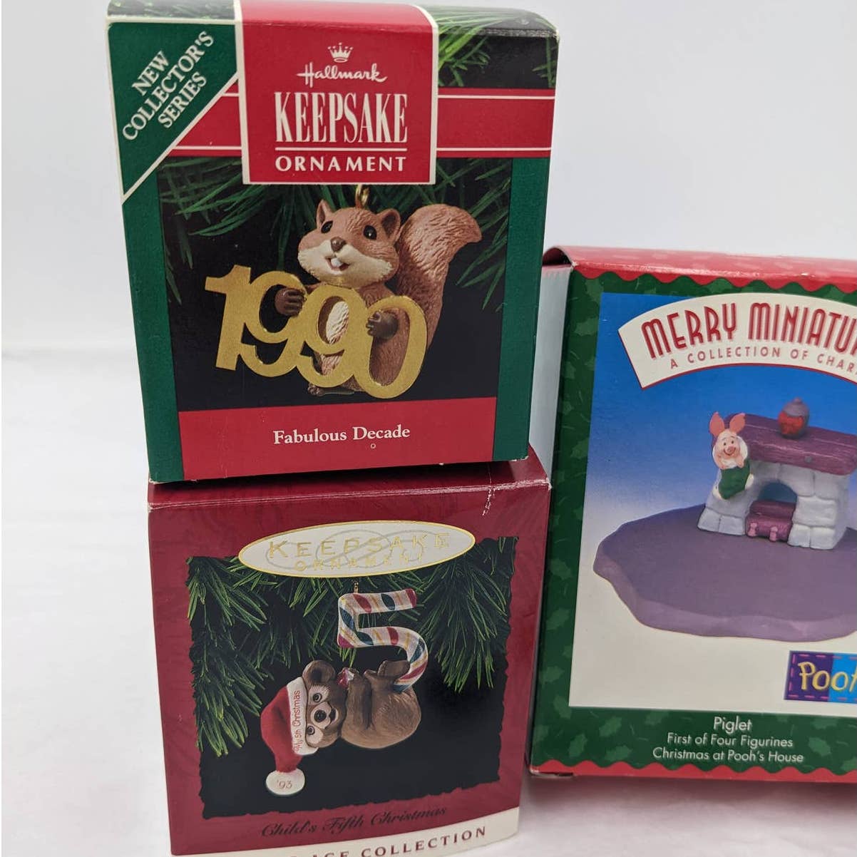 Hallmark Ornaments Keepsake Vintage Age Collection Chipmunk Pooh Piglet W/Boxes