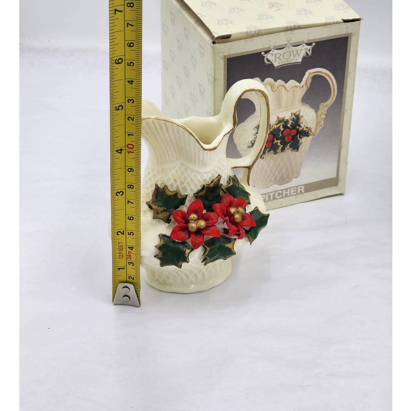 Crown Pitcher Poinsettia Pitcher Glazed Jade Christmas Set Of 2