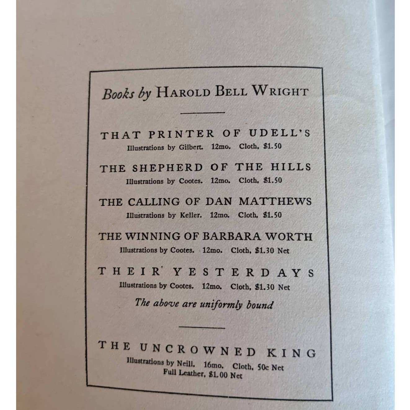 Antiquarian 1912 Their Yesterdays Book By Harold Bell Wright (1872-1944)