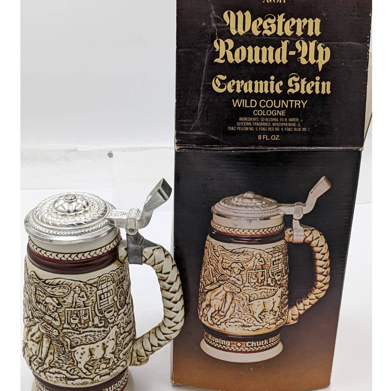 Avon Western Round-Up Ceramic Stein Mug Vintage Beer Drinkware - 1980 Brazil