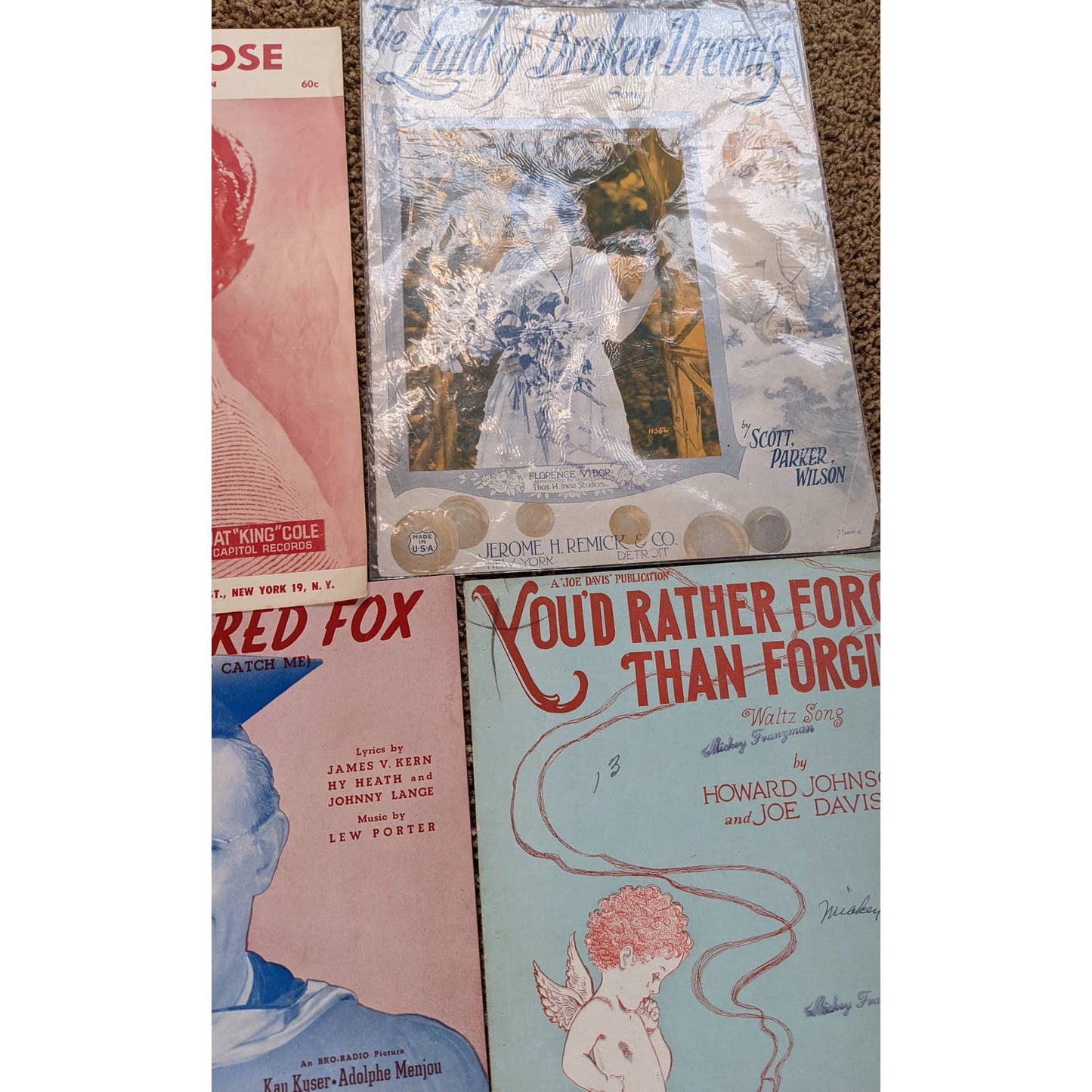 Vintage Lot Sheet Music 1920s-1960s Ramblin Rose, Land of Broken Dreams