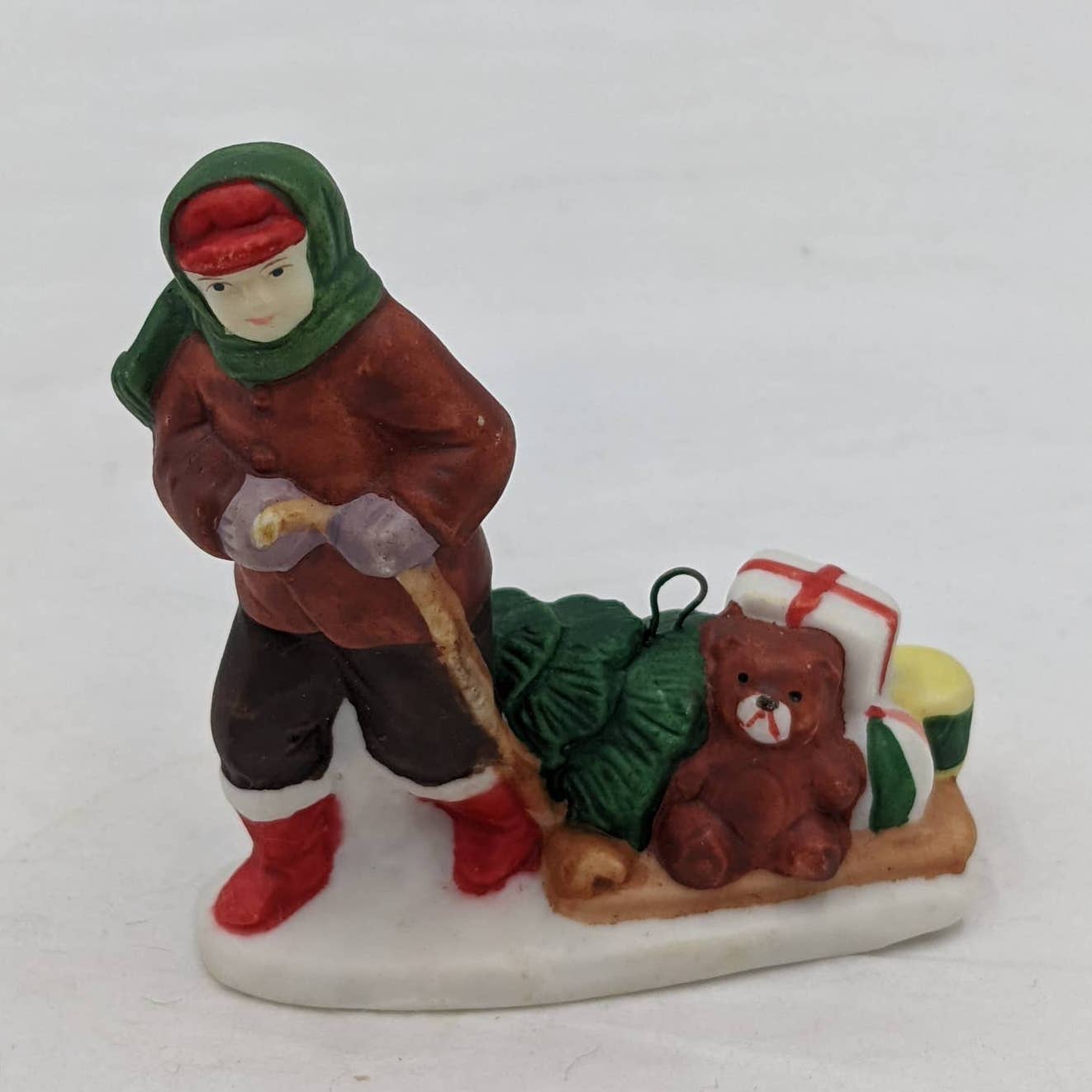 Vintage Christmas Village Figurines Lot 3 Santa, Toys Sled
