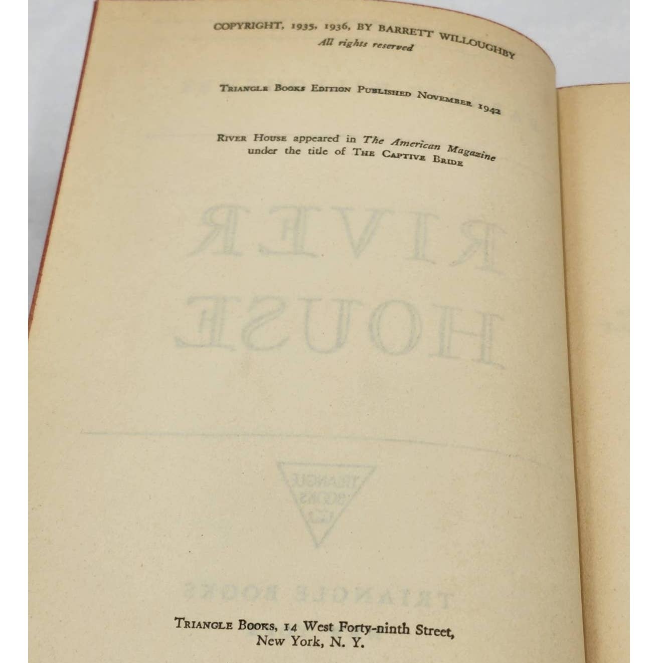 River House By Barrett Willoughby Florance Barrett, Vintage Book Novel 1942