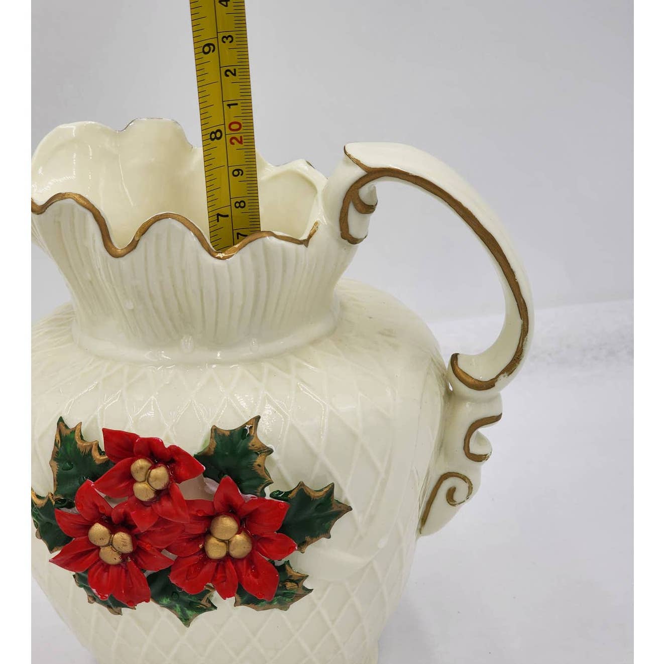 Crown Pitcher Poinsettia Pitcher Glazed Jade Christmas Set Of 2