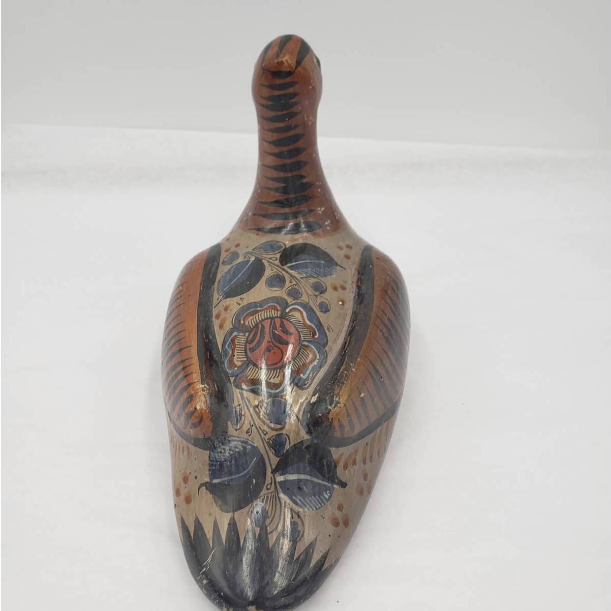 Vintage Duck Mexico Folk Art Pottery Floral Design
