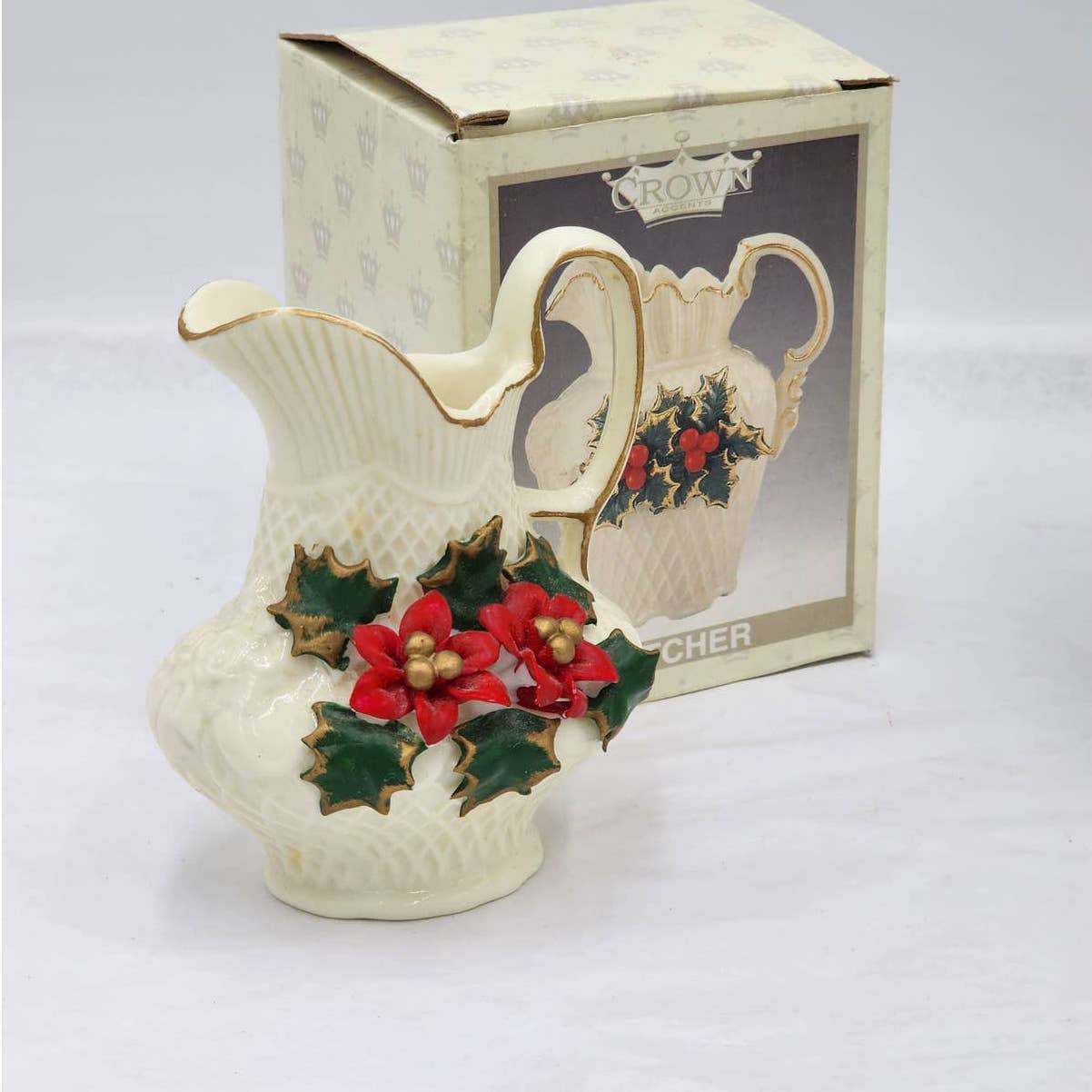 Crown Pitcher Poinsettia Pitcher Glazed Jade Christmas Set Of 2