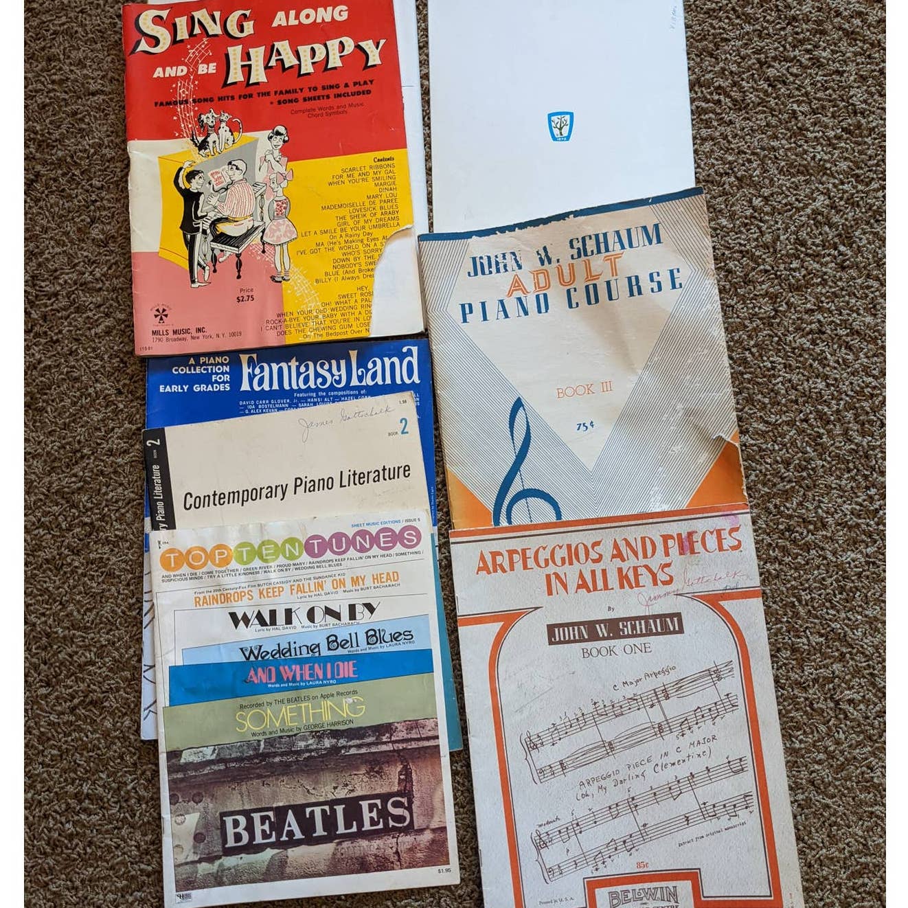 Lot of 8 Music Sheets Learning To Play, John W. Schaum Adult Piano, Top 10 Tunes