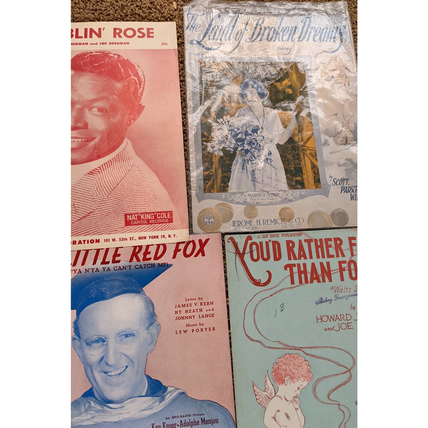 Vintage Lot Sheet Music 1920s-1960s Ramblin Rose, Land of Broken Dreams