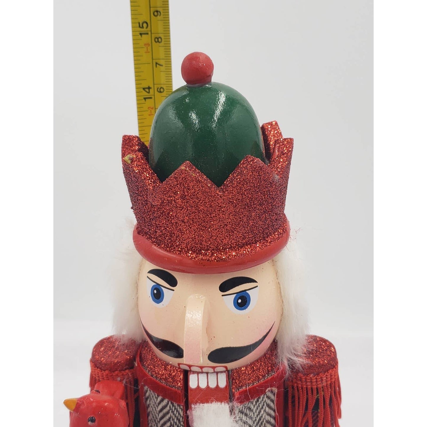 Nutcracker Red Bird Cane Glittered 15" Tall