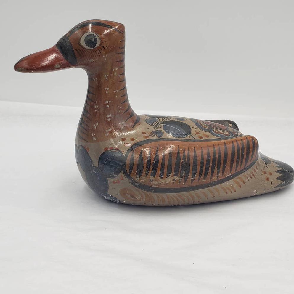 Vintage Duck Mexico Folk Art Pottery Floral Design