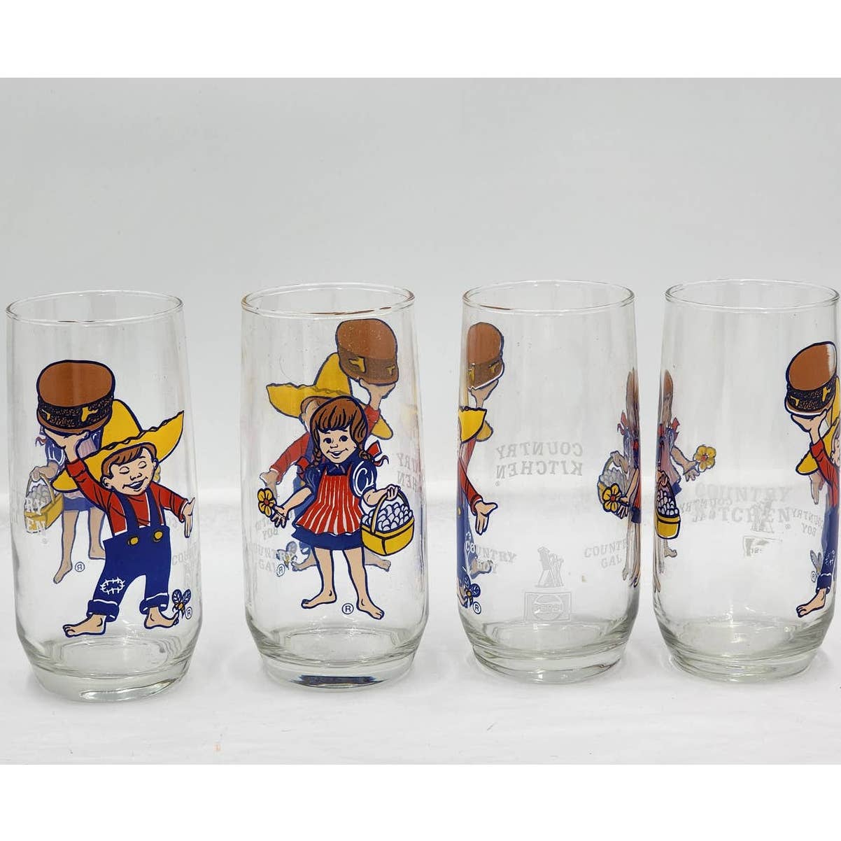 Pepsi Country Kitchen Country Gal Country Boy Advertising Drinking Glasses Set 4