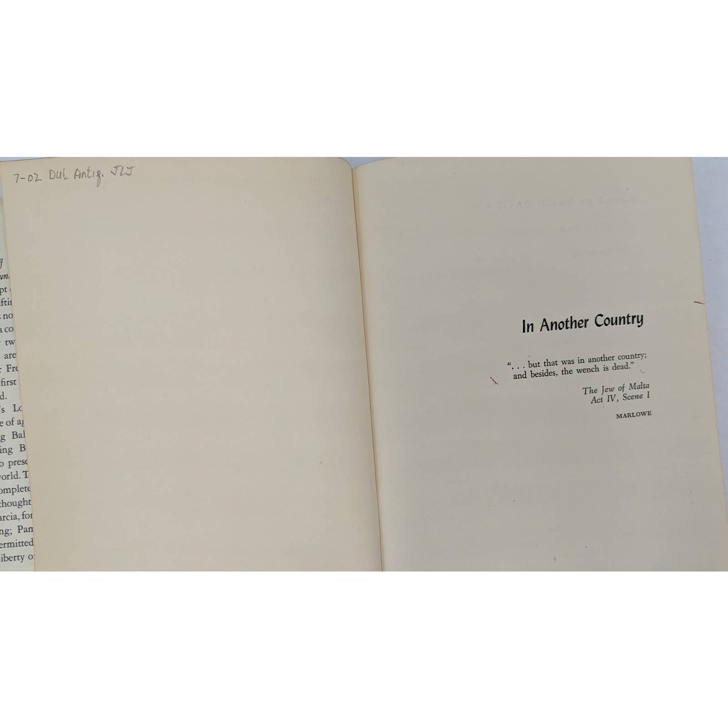 In Another Country By David Davidson First Printing Vintage Novel 1950