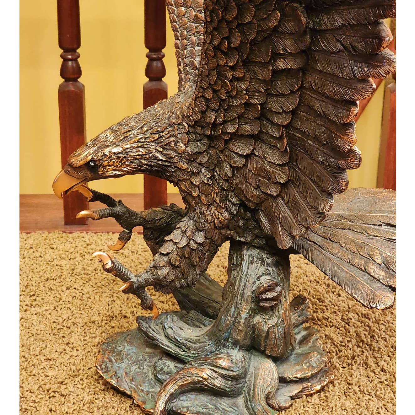 Eagle Sculpture Large Catching Prey Swooping Marian Imports Bronze Plated Resin
