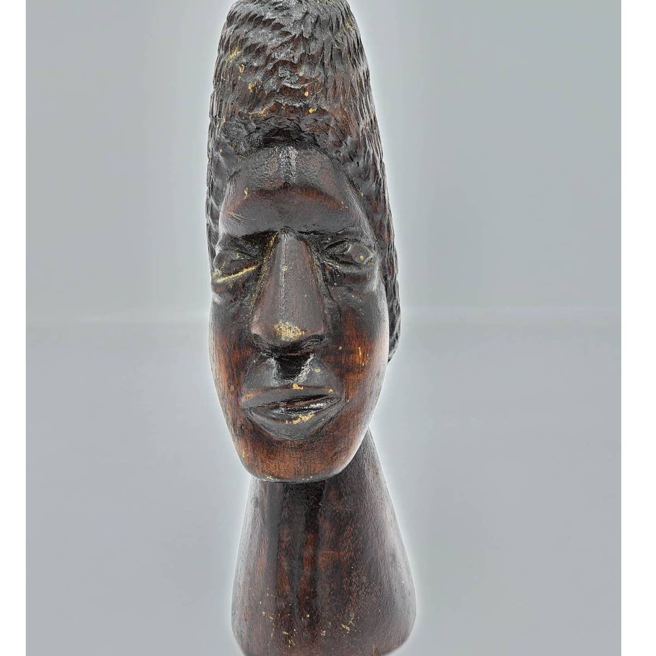 Vintage African Figurine Hand Carved Wooden Sculpture Statue Bust 8" Tall