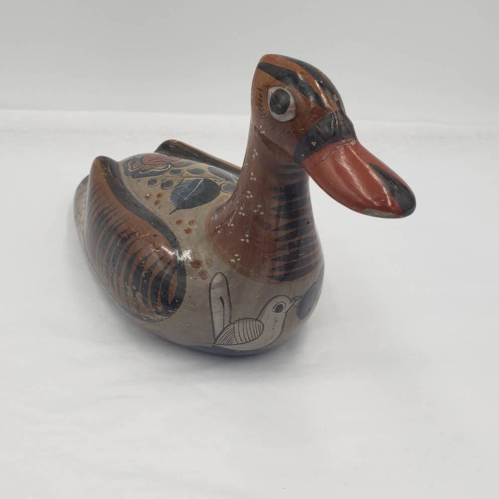 Vintage Duck Mexico Folk Art Pottery Floral Design