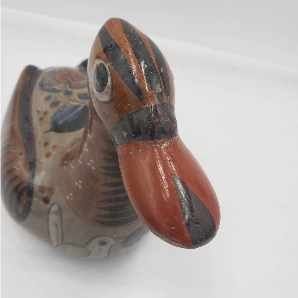 Vintage Duck Mexico Folk Art Pottery Floral Design