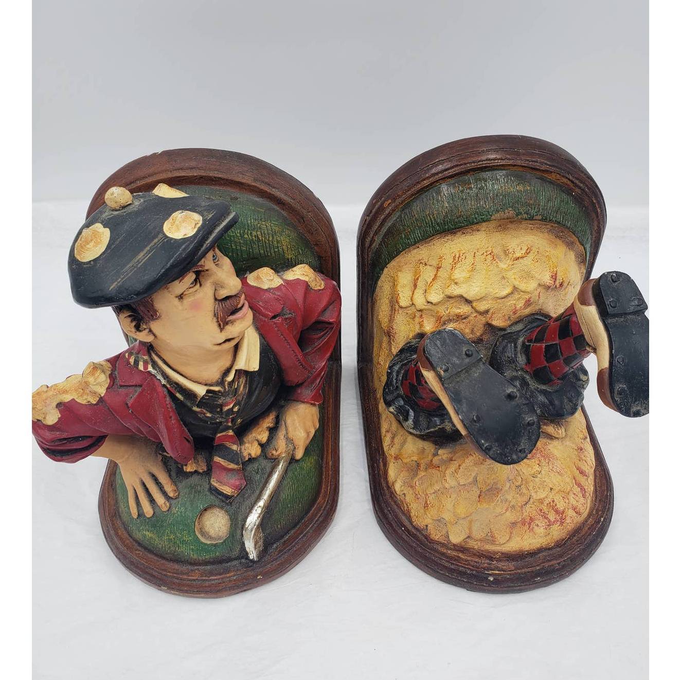 Peter Mook Golfer Book End "The Frustrated" Pair Set of Funny Whimsical Golfing