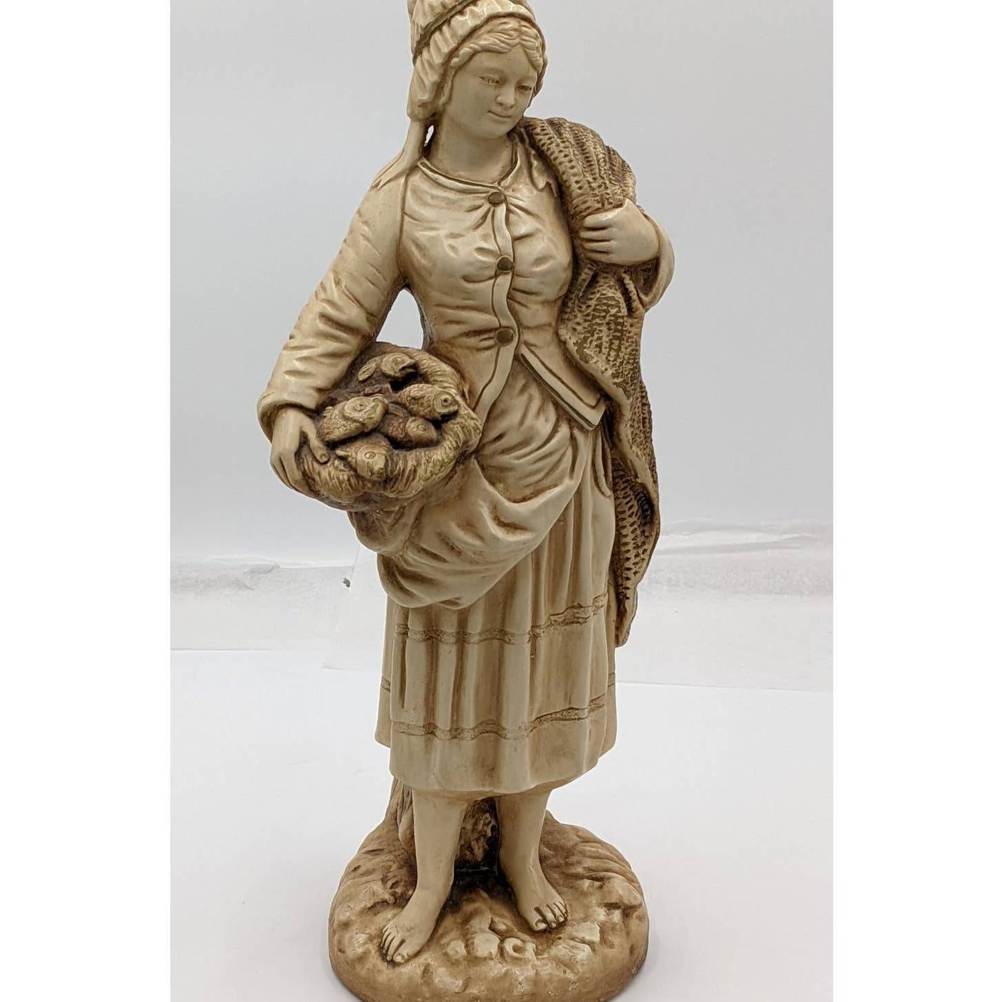 Vintage Marwal Ind Inc Chalkware Fisherman Couple Sculpture 18" Tall